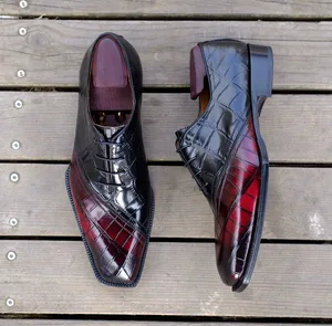 Men  Pure Genuine Leather Bespoke Goodyear Welted Handmade Shoes Hand-stitched  Mixed Color Leather Sole  Blind Stitch Men Shoes