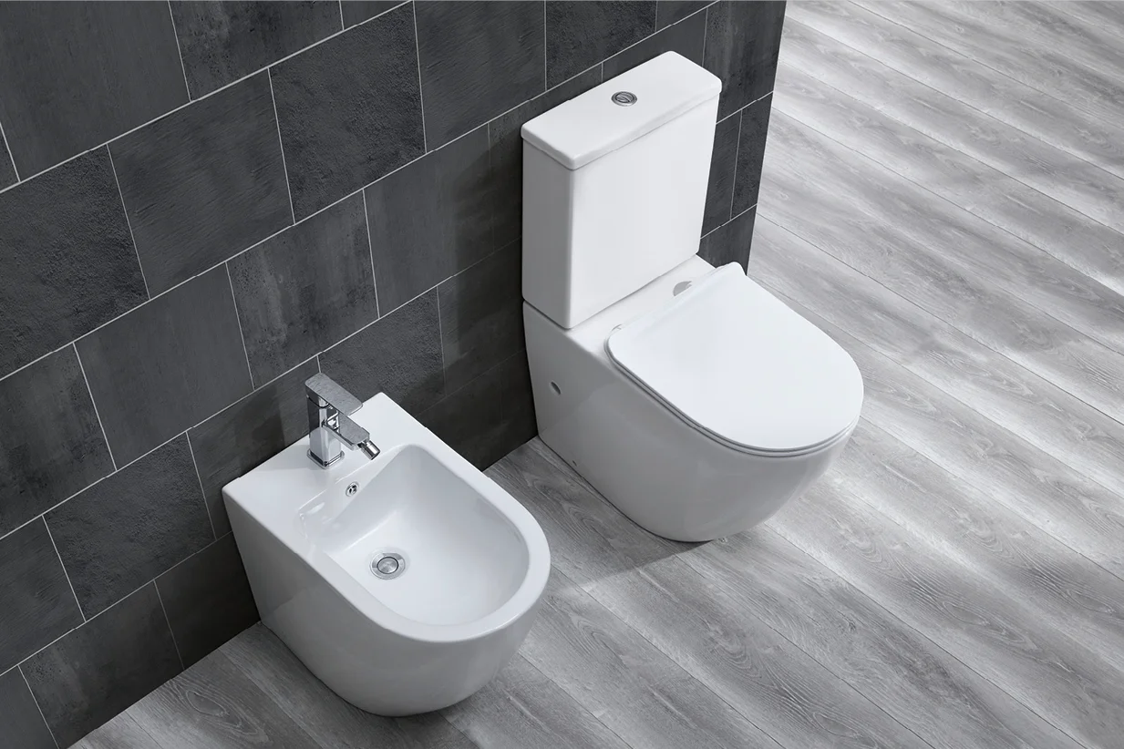 Europe standard white color wc sanitary ware p trap toilet bathroom ceramic two piece back to wall toilet supplier