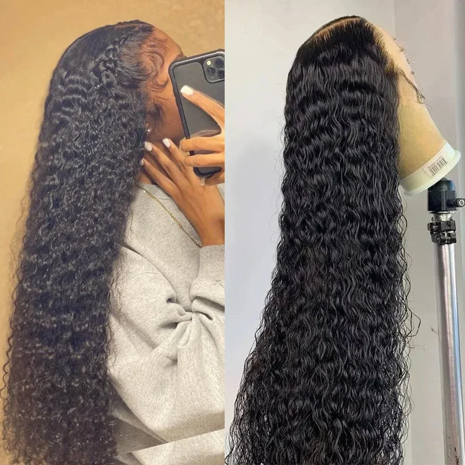 Parrucca frontale a onde profonde per donne Parrucca frontale in pizzo trasparente 13x4 senza colla Capelli umani 28 30 32 pollici Brasiliani ricci bagnati e ondulati_voghion.com
