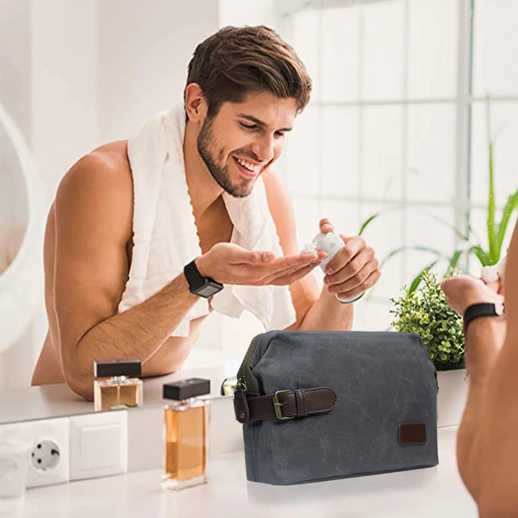 Wholesale Custom Jacquard Fabric Shaving Dopp Kit Waterproof Men