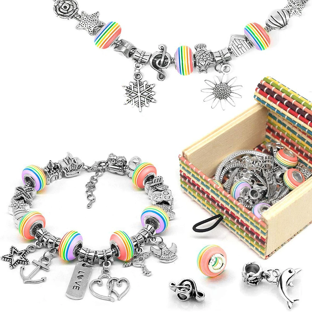 Teens on Party Birthday Christmas School Day Charm Bracelet Making Kit Kids Vingtank 83Pcs DIY Jewellery Making Kits with 5Pcs Sliver Plated Bracelets Chains Jewellery Crafts Gift for Girls 
