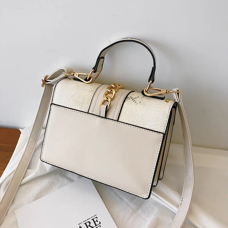 Women's Snake Print Leather Shoulder Bag – Gold Chain Crossbody, Small Evening Purse Satchel