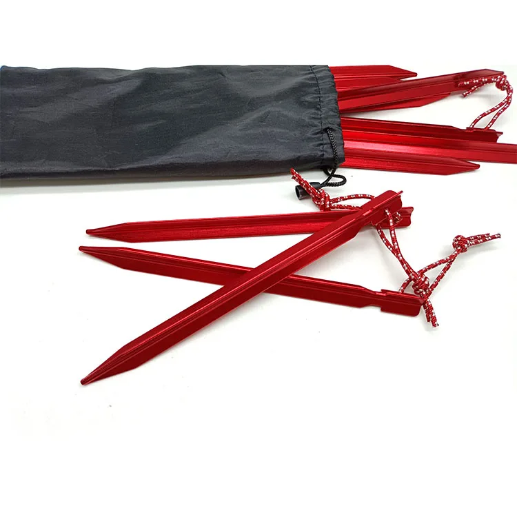 Aluminum Canopy Tri-beam Tent Pegs Garden Stakes Ground Nail Heavy Duty With Reflective Cord Hammock Camping