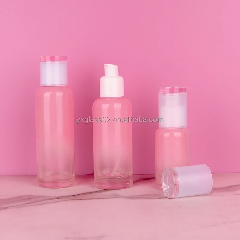 Skincare cosmetic glass packaging container manufacturer LLNEGE same style family cosmetic glass bottle set factory