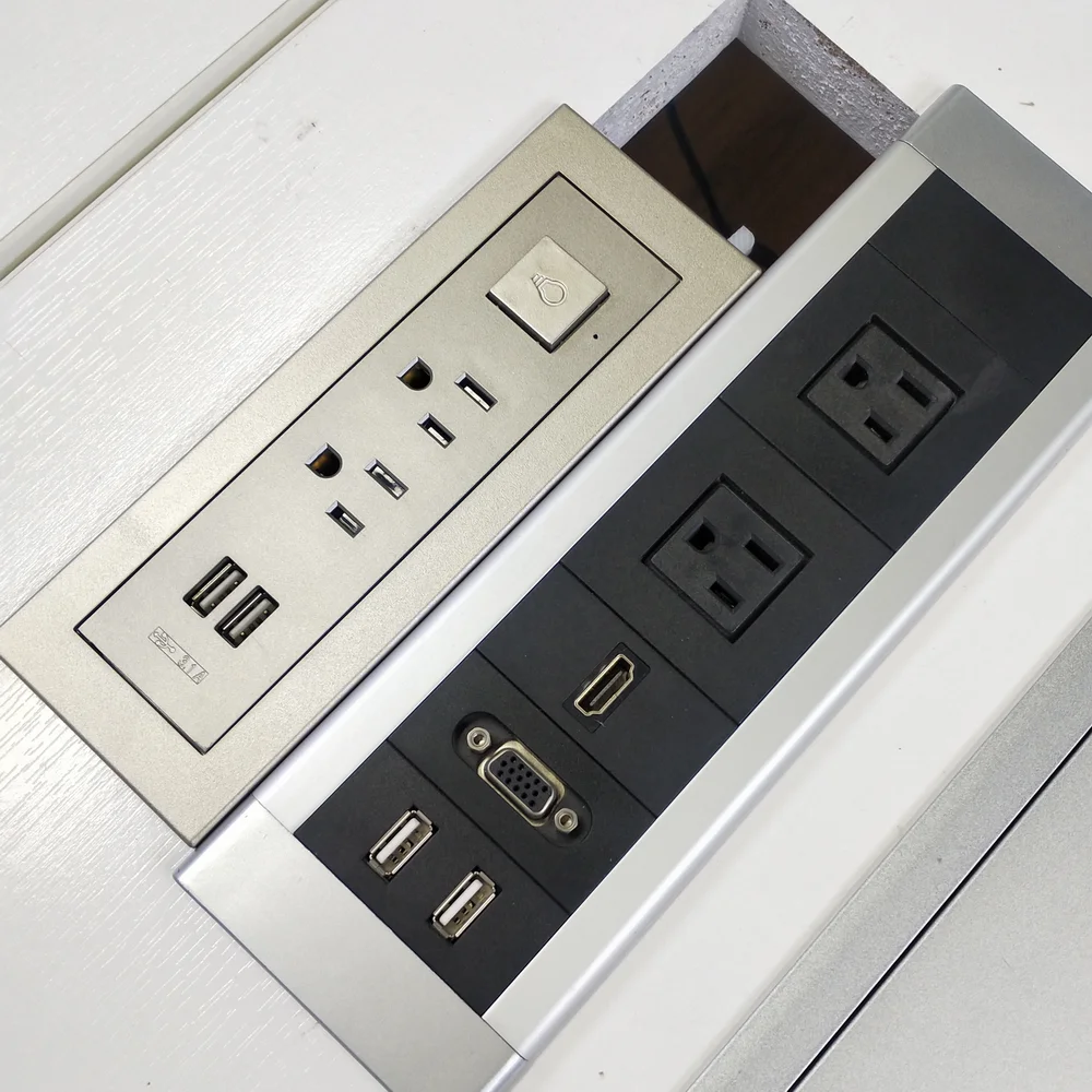 Customized Color Built-in 12A US Standard Power Outlet Recessed Desktop  Mounted Cabinet Table USB Socket with Light Switch, image size:1000x1000