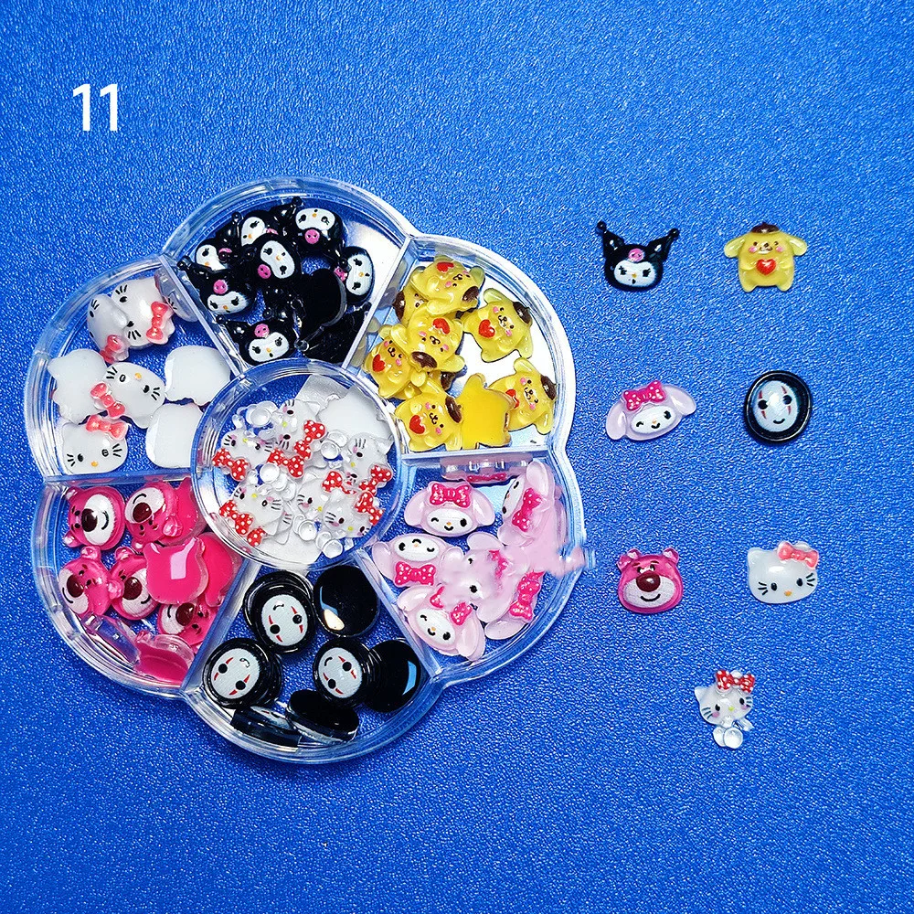 Hot Selling 7 Grid Cute Nail Accessories Mixed With Cartoon Cat Head