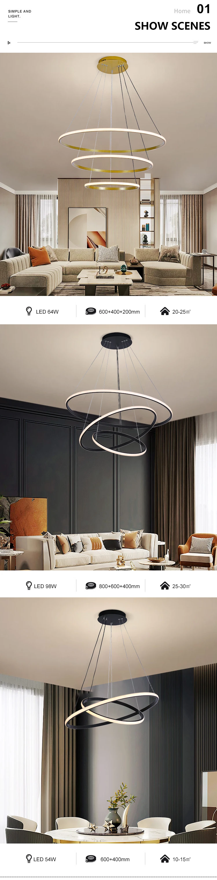 Home Decorative Modern Luxury Hanging Circle Acrylic Pendant Light Lamp ...