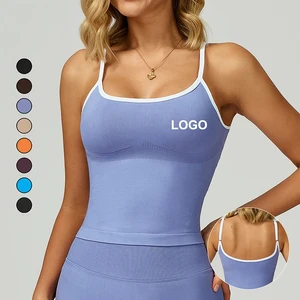 European American Style Color Block Yoga Tank Top Backless Breathable Seamless Vest Ladies Running Fitness Gym Activewear