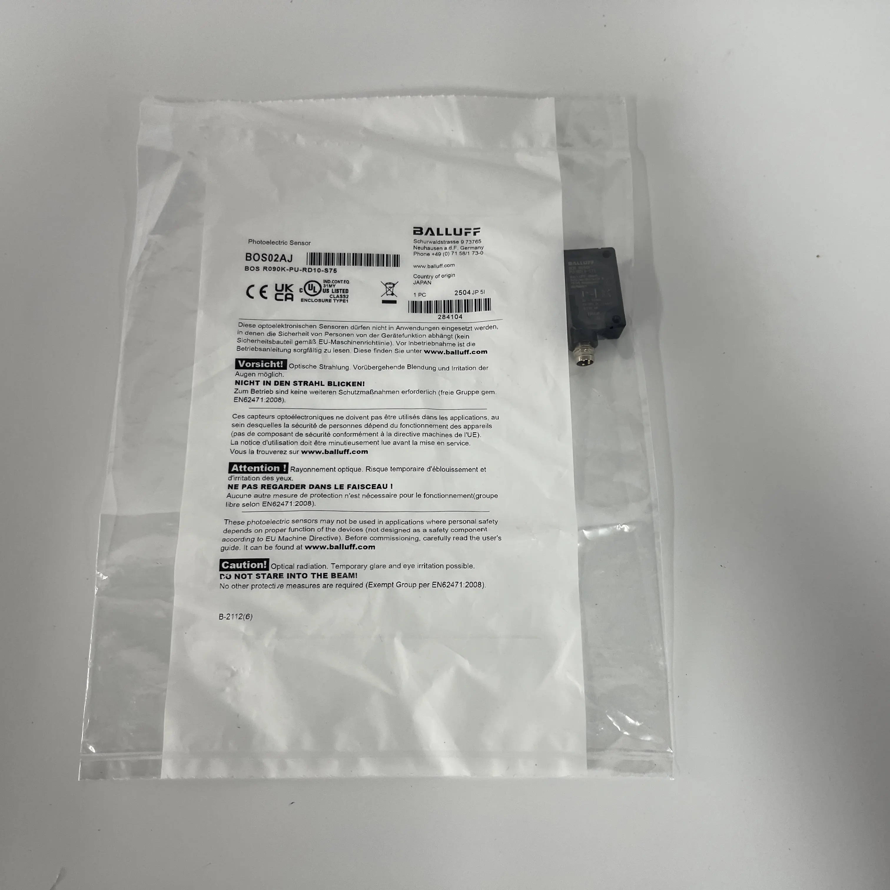 BALLUFF Photoelectric Sensor BOS R090K-PU-RD10-S75 BOS02AJ BALLUFF Photoelectric Sensor BOS R090K-PU-RD10-S75 BOS02AJ