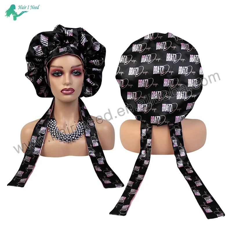 Custom Logo Double Layer Bonnet with Edge Control Wrap Tie