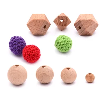 Wholesale non-toxic baby chew natural round wooden loose beads diy bracelet necklace kids safe wooden beads