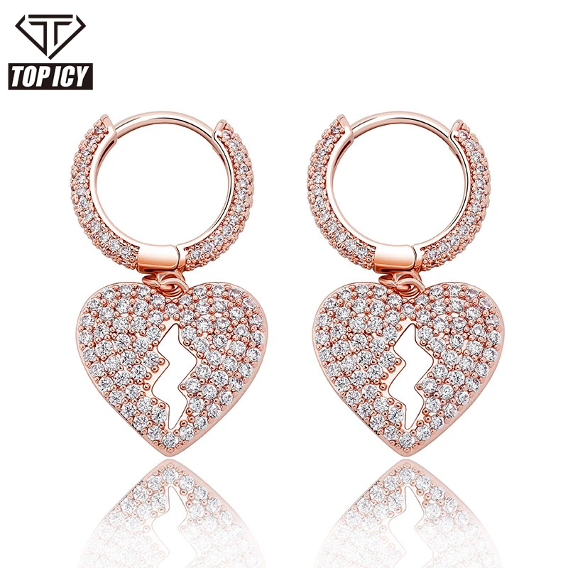 Bling Earrings Gold Plated Broken Heart 