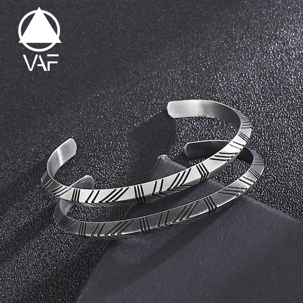 VAF Open Viking Silver Cuff Bangle Bracelet Stainless Steel Mens Argent Bracelets