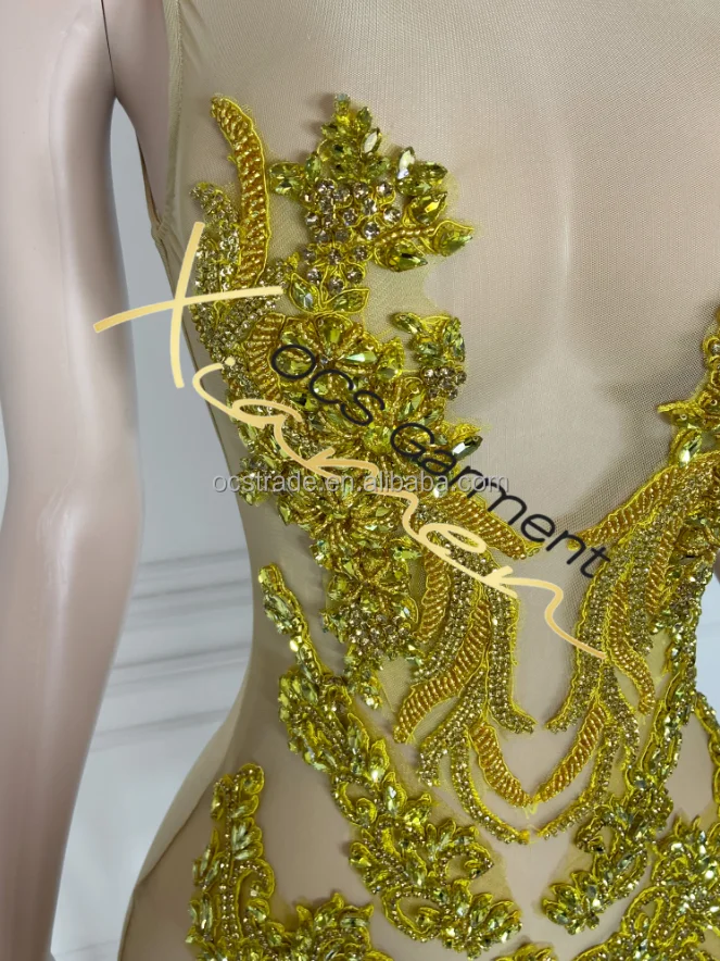 Ocstrade Club Party Dress - Sexy, Bling Gold Applique