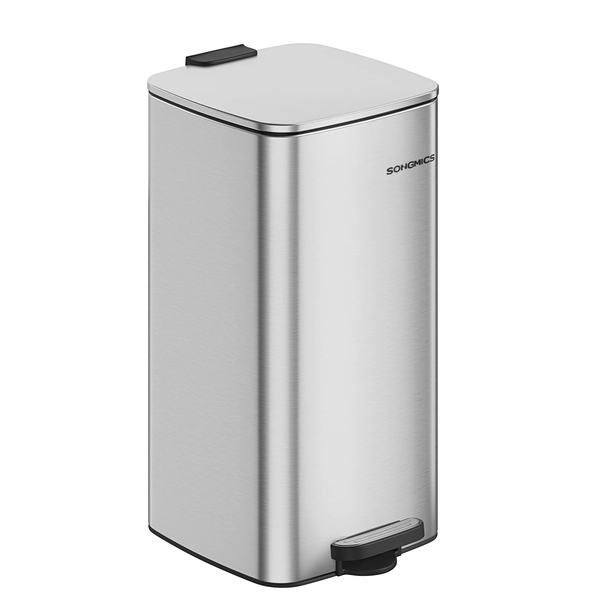 SONGMICS slim 30L Stainless Steel Recycling Waste Pedal Bin Rectangular ...