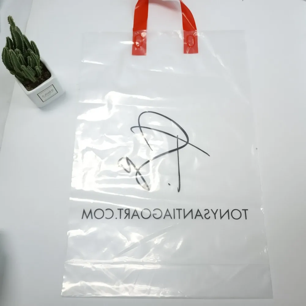 Custom logo Transparent Shopping Bag Custom Plastic Shopping Bag with Handles