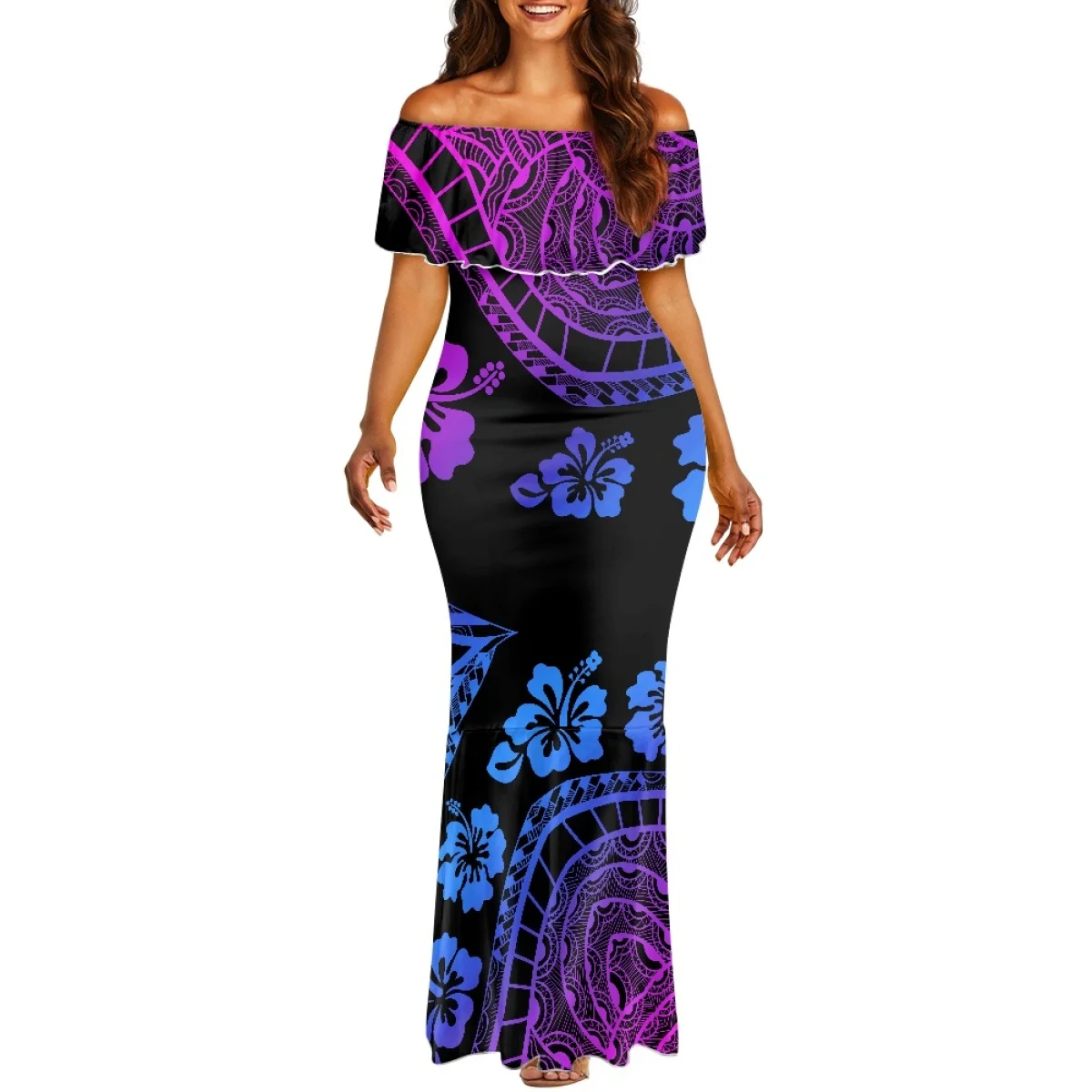 Print on Demand Polynesian Hawaii Tribal Palm Frond Pattern Plus Size  Mermaid Dress Elegant Evening Dresses Party Wear| Alibaba.com