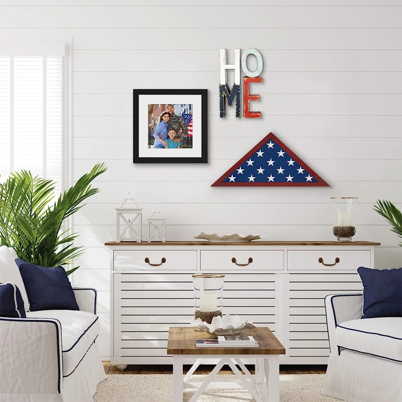 Large Wooden Flag Box Display Case for Burial Flag Triangle Flag Holder with Wall Mount and Polished Plexiglass Front