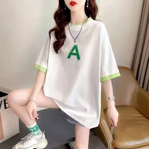 Women's High Quality 100% Cotton Eco-Friendly T-shirt Short Sleeve Thick Cotton Custom Printed Feathers Patch Prairie Chic for