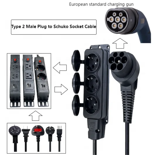 Discharge V2L Type 2 to Schuko Plug with Switch EV Charger Adapter EVSE IEC62196 Plug