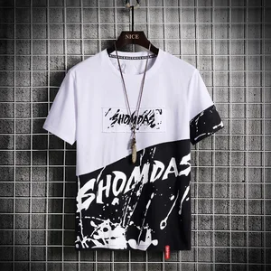 Men's Trendy Korean Style 100% Cotton Summer T-Shirt Short Sleeve Loose Fit Plus Size Half-Sleeve Neck Tee Five-Quarter Solid