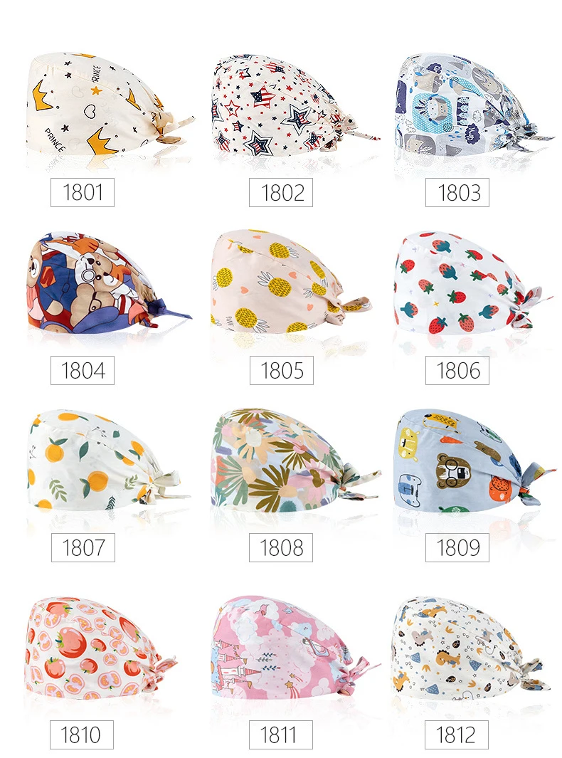 Custom logo Surgical Cap Straps With Buckle Surgical Oral Dental Work Cap Cotton Printed Nurse Cap