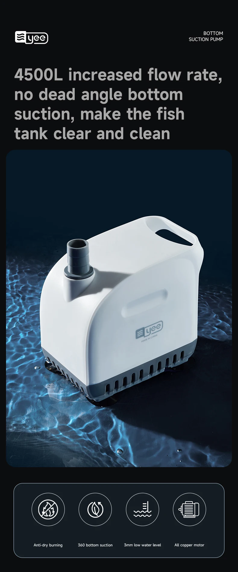 YEE Factory Wholesale Submersible Aquarium Water Pump Fish tank High Pressure Silent Water Pump for Aquarium Fish Farming product detail 2