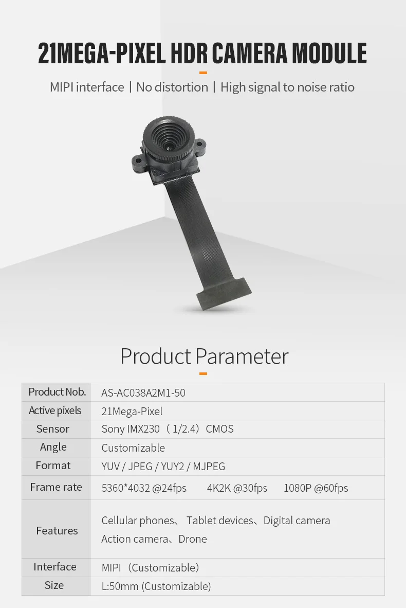 DGZX IMX230 CMOS Sensor 21mp Ultra hd 4K Mini Tiny Wide Angle Security Camera Module Mipi 24pin fpc插图