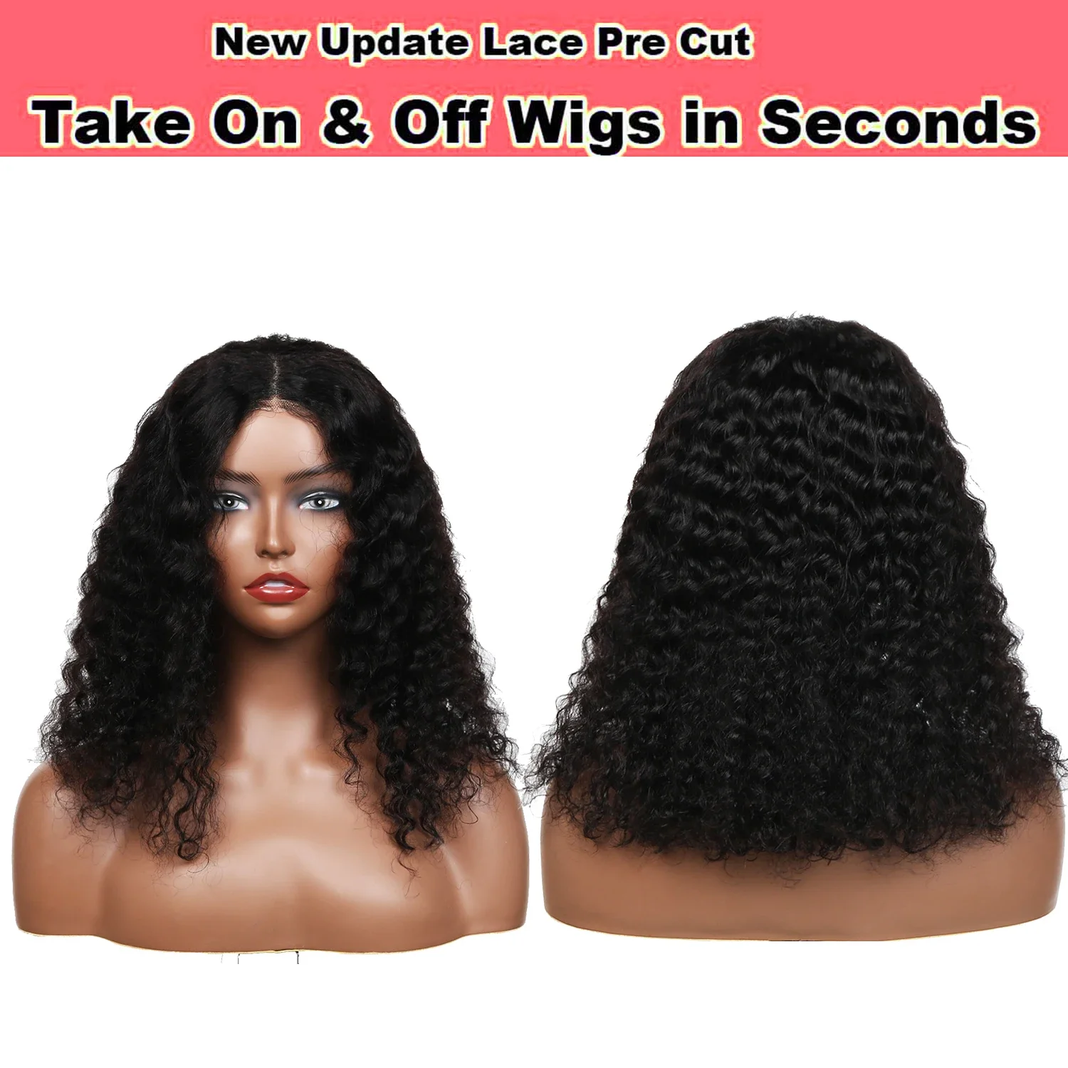 14 Zoll Lace Front Glueless Bob Perücke Echthaar Deep Wave vorgezupft_voghion.com
