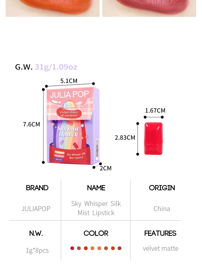 Juliapop Candy Lipstick Kit Mini Lipstick 8 Colors / Box Velvet Lip