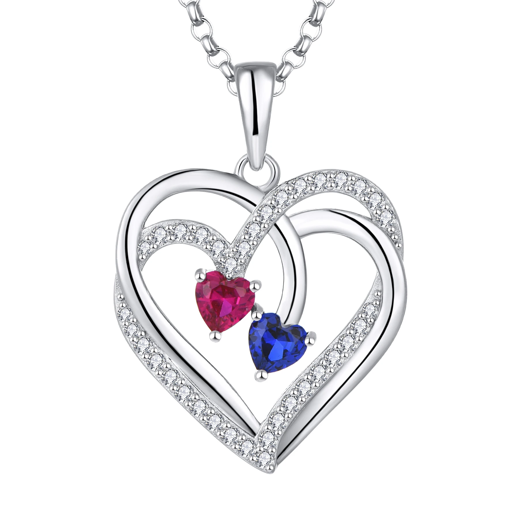Valentine'S Day Women Gift Love Blue Red Stone Heart Pendant 925
