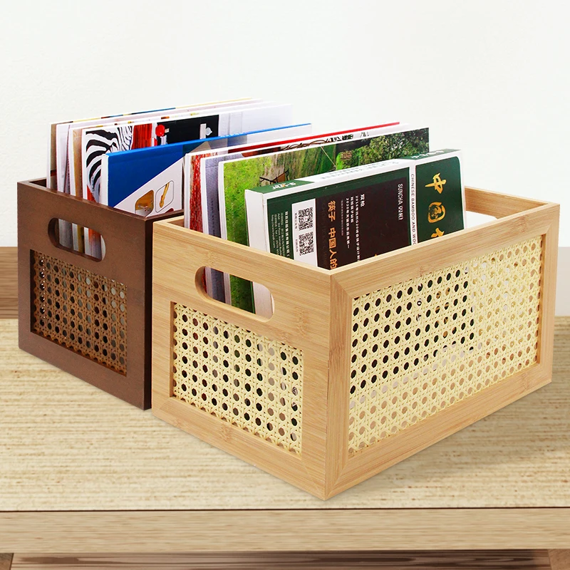 Office Supplies Wooden Desks Baskets With Handles Wooden Frame Rattan