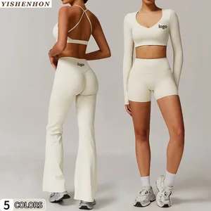 YISHENHON 2026 Summer 5-pieces Quick Dry Yoga Sets for Womens Tight High Waist Running Fitness Sports Suits  Women Activewear