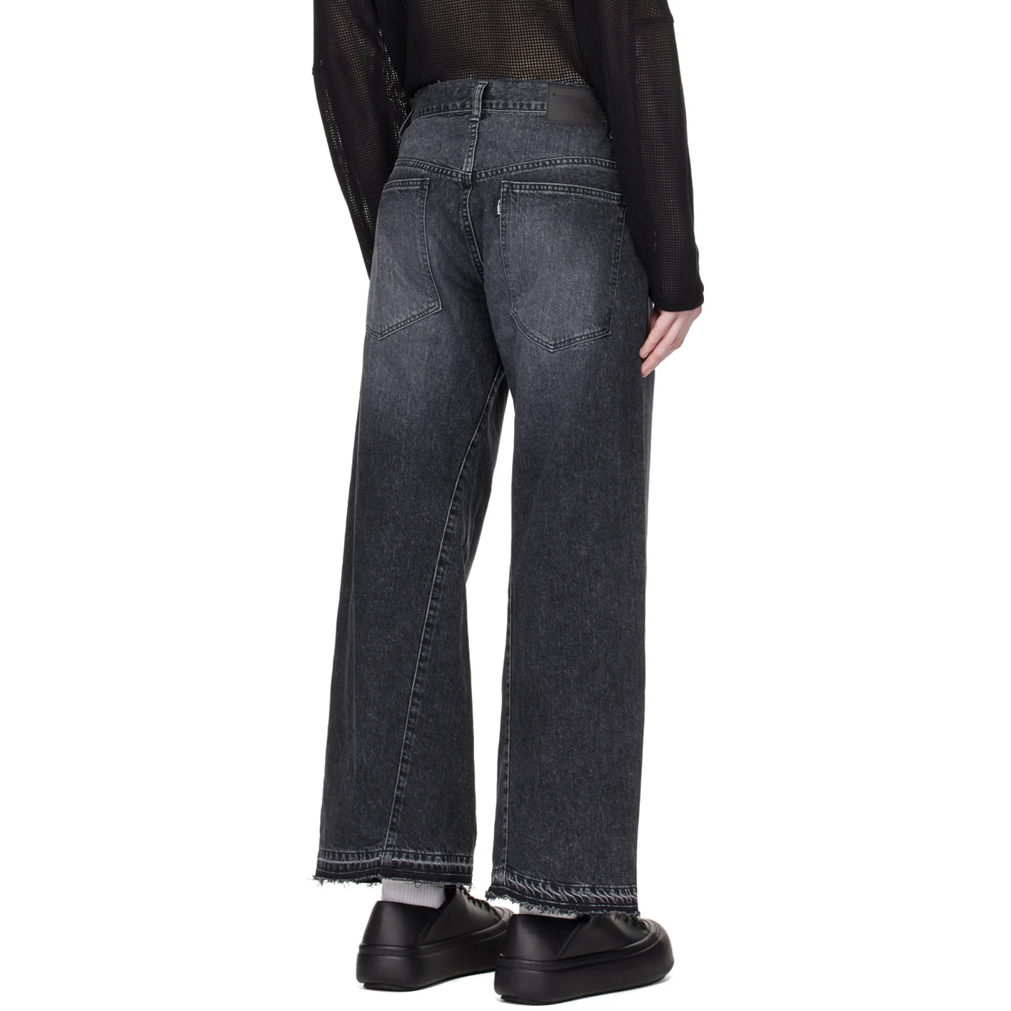 Jeans da uomo in denim grezzo dritto e lavaggio invecchiato nero_voghion.com