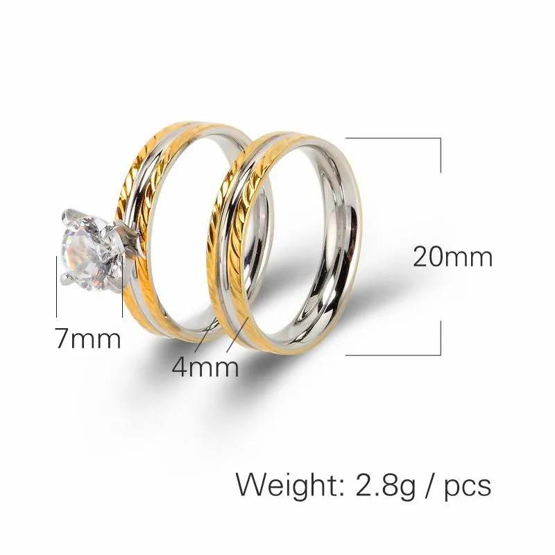Latest Designs for Couples Custom Zircon Diamond Wedding Ring Steel Gold Plated Saudi Arabia Gold Wedding Ring Price