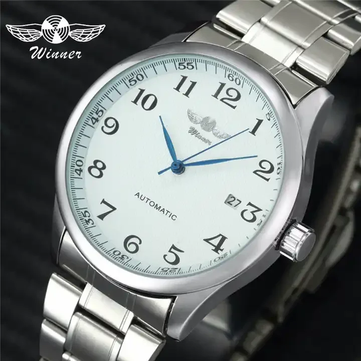 WINNER 166 Hot Sale Men Fashion Brand Mechanical Wrist Watches Luxury Date Calendar Steel Strap Waterproof Mens Watches for Man