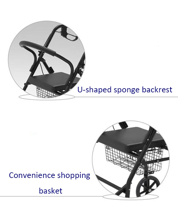 Mobility Aids Lightweight Four Wheel Folding Rollator Walker with Seat For Disabled manufacture