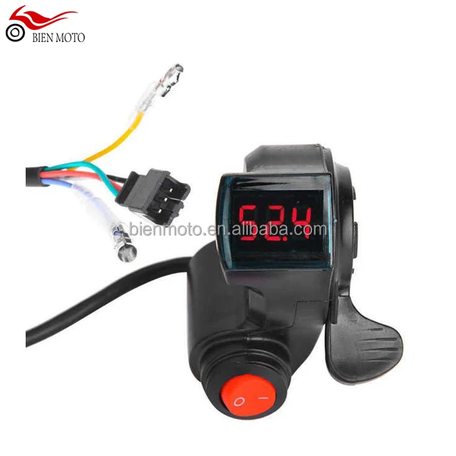 Electric Vehicle E-bike Voltage Display Switch Handle Finger Thumb Throttle  Scooter with Power LED Display Handlebar Grips