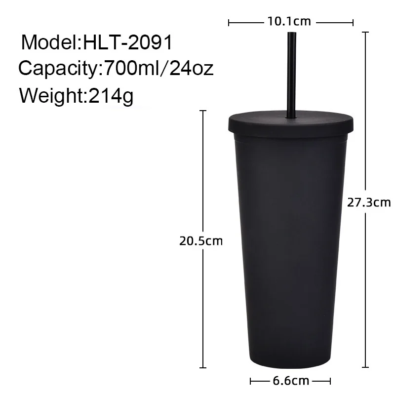 2026 Cross-border Hot-selling Eco-Friendly Double-layer Acrylic Straw Cup 22OZ Large-capacity Outdoor Frosted American Style preview 5