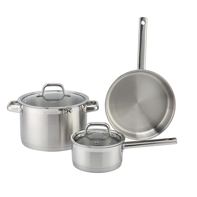 5pcs Cooking Pot And Pan Nonstick impact bondin Saucepan Fry Pan Stock Pot Casserole Stainless Steel Cookware Sets