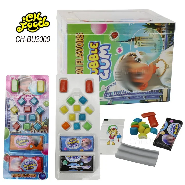 Low MOQ Hot Selling Mini Square Chewing Gum with Tattoo Bubble Gum for Kids Halal Candy Sweets Snack Food