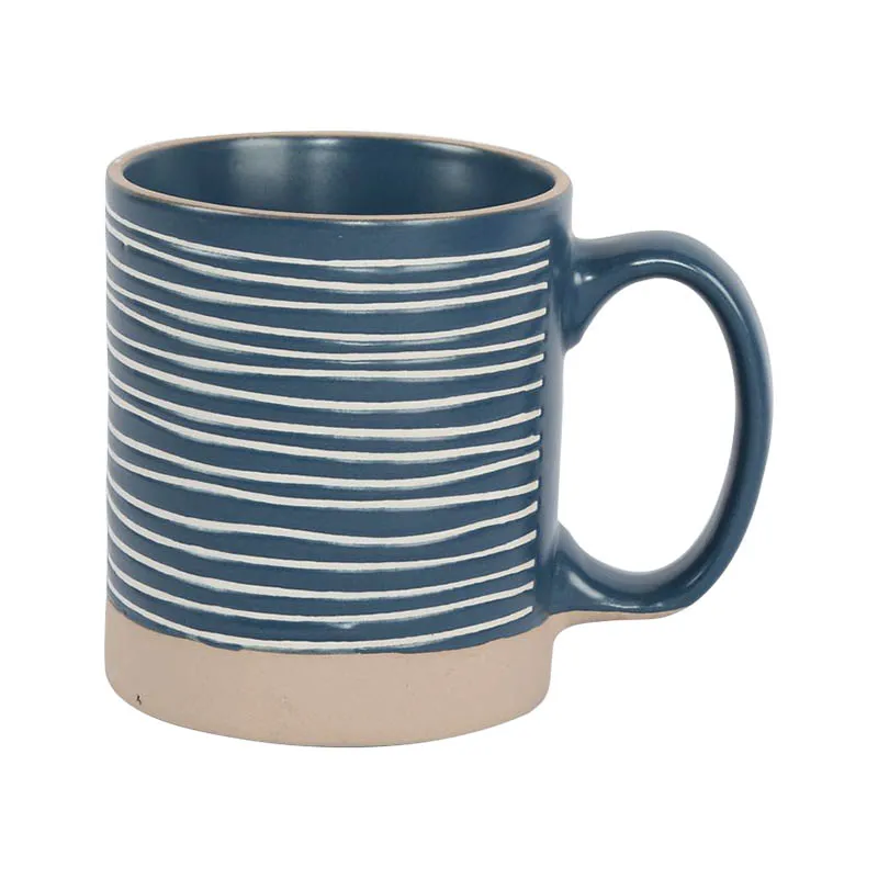 Blue New Design Geometric Pattern Straight Cup Large Capacity Coffee Cup Ceramic Coffee Cup Exposed Tire Color