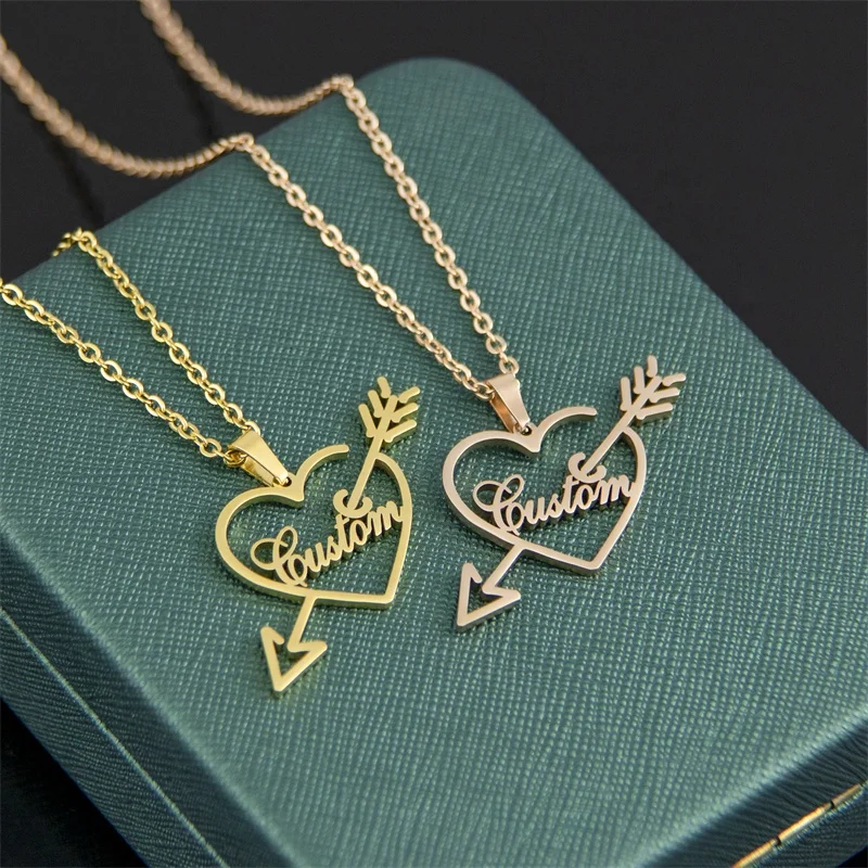 Cross-border Sales Creative Custom Shape of the Heart  Jewelry Stainless Steel an Arrow Through a Heart Custom Name Necklace