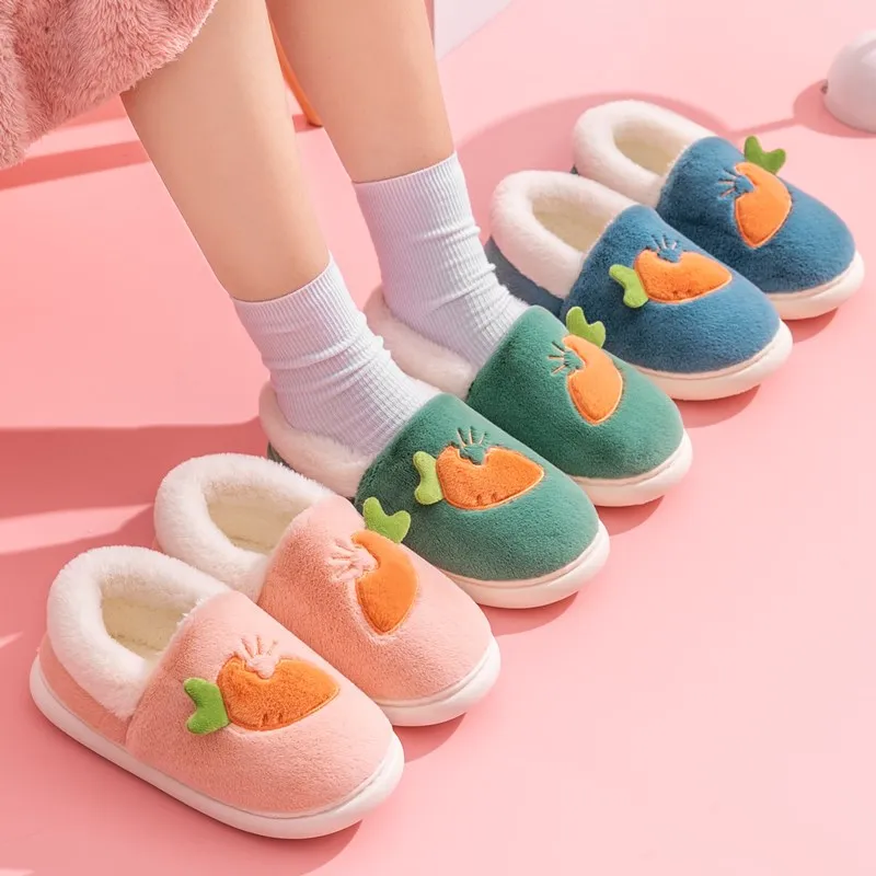 Зимние Детские домашние тапочки, Детская Хлопковая обувь с морковкой, плюшевые теплые тапочки для девочек, домашние тапочки для детей