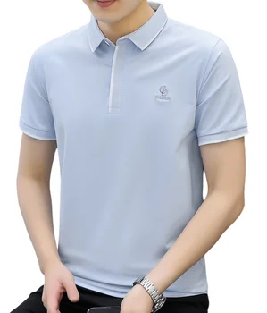 RTS Top Quality and Hot Selling Young Men Fashion Cotton Plain Collar Polo Short Sleeve T-shirt 275#Light Blue