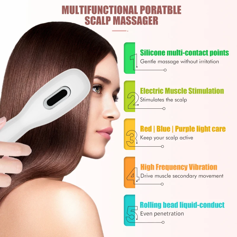 2025 Red and Blue LED Light Growth Comb for Hair Serum Leading-in and Scalp Vibrating Massage Applicator