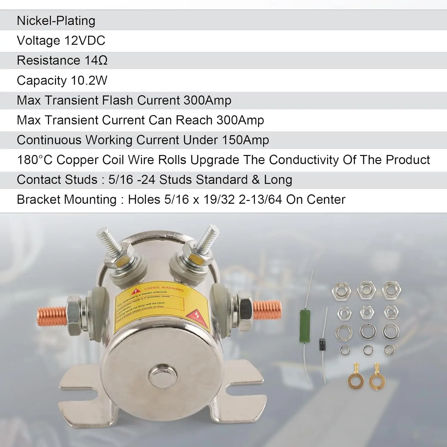 Continuous Duty 12VDC Max 300A Solenoid Relay with Resistor Diode Nickel Plated Contactors for Golf Carts Winch Marine in a Rush
