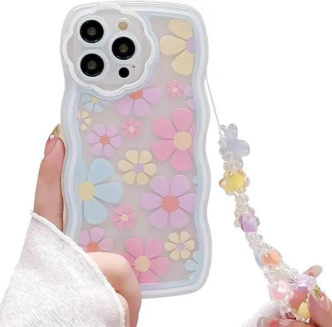 Laudtec Cute Flower Pattern Mobile Phone Case for iPhone16 promax Flower Wrist Strap Design Soft TPU Shock Protection Case factory