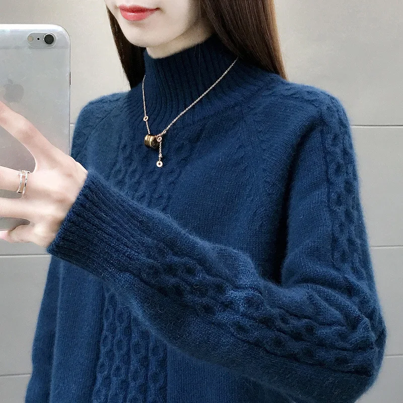 Women's Knitted Sweater Fall Winter High Neck Warm Long
