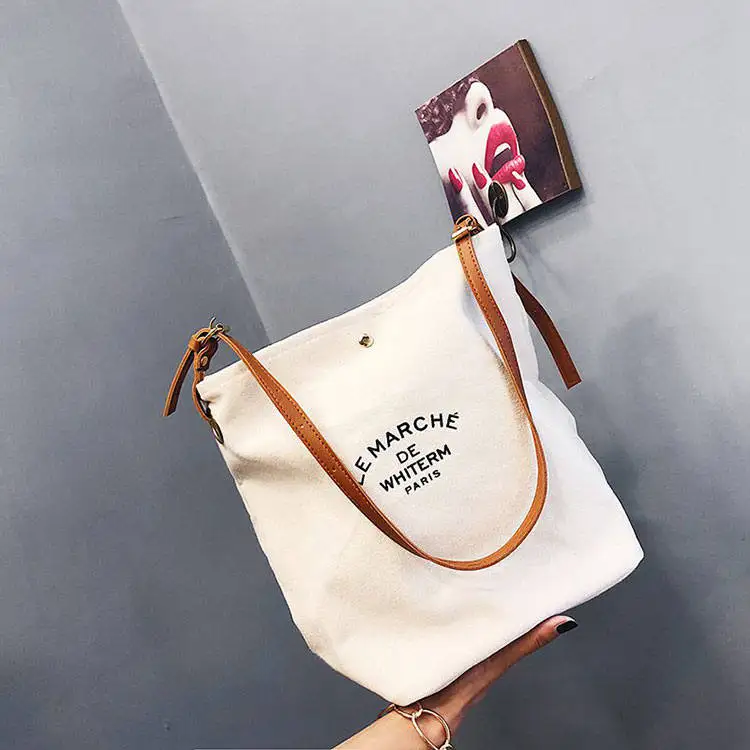 Source Leather handle canvas bag custom print promotional 100% cotton  canvas tote bag wholesale on m.
